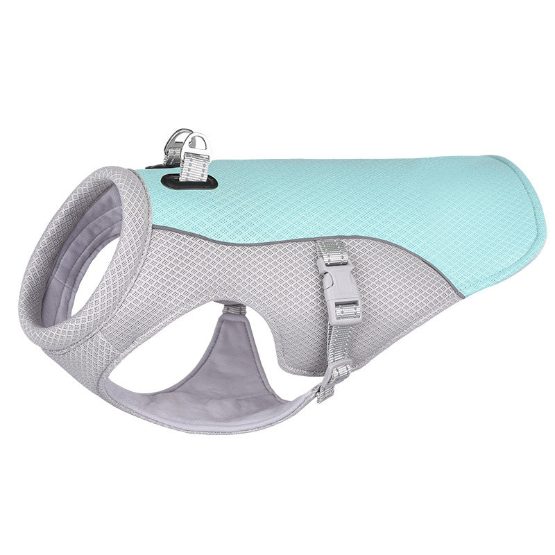 Gilet rafraîchissant pour chien — bleu turquoise, maille respirante avec D-ring