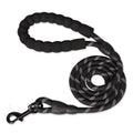 Laisse réfléchissante chien noire — corde nylon réfléchissante, poignée néoprène, mousqueton aluminium
