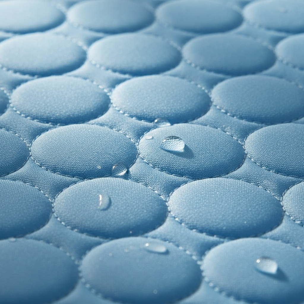 Détail de la texture gel matelassée du tapis rafraîchissant Frichien
